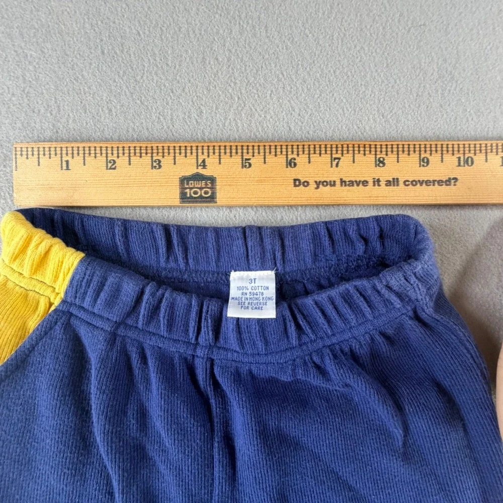 Vintage Knit Joggers Toddler 3T Blue Yellow Cotton Sweatpants Retro Streetwear